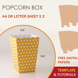 Scatola di popcorn SVG, modello scatola di popcorn, scatola di snack SVG, scatola di popcorn capesante, file di taglio Cricut, file di taglio Sihouette