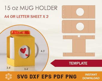 15oz Mug Holder SVG Template, Mug Box SVG, Cricut Cut Files, Silhouette Cut Files