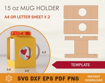 15oz Mug Holder SVG Template: Mug Box Cricut & Silhouette Cut Files (Digital Download)