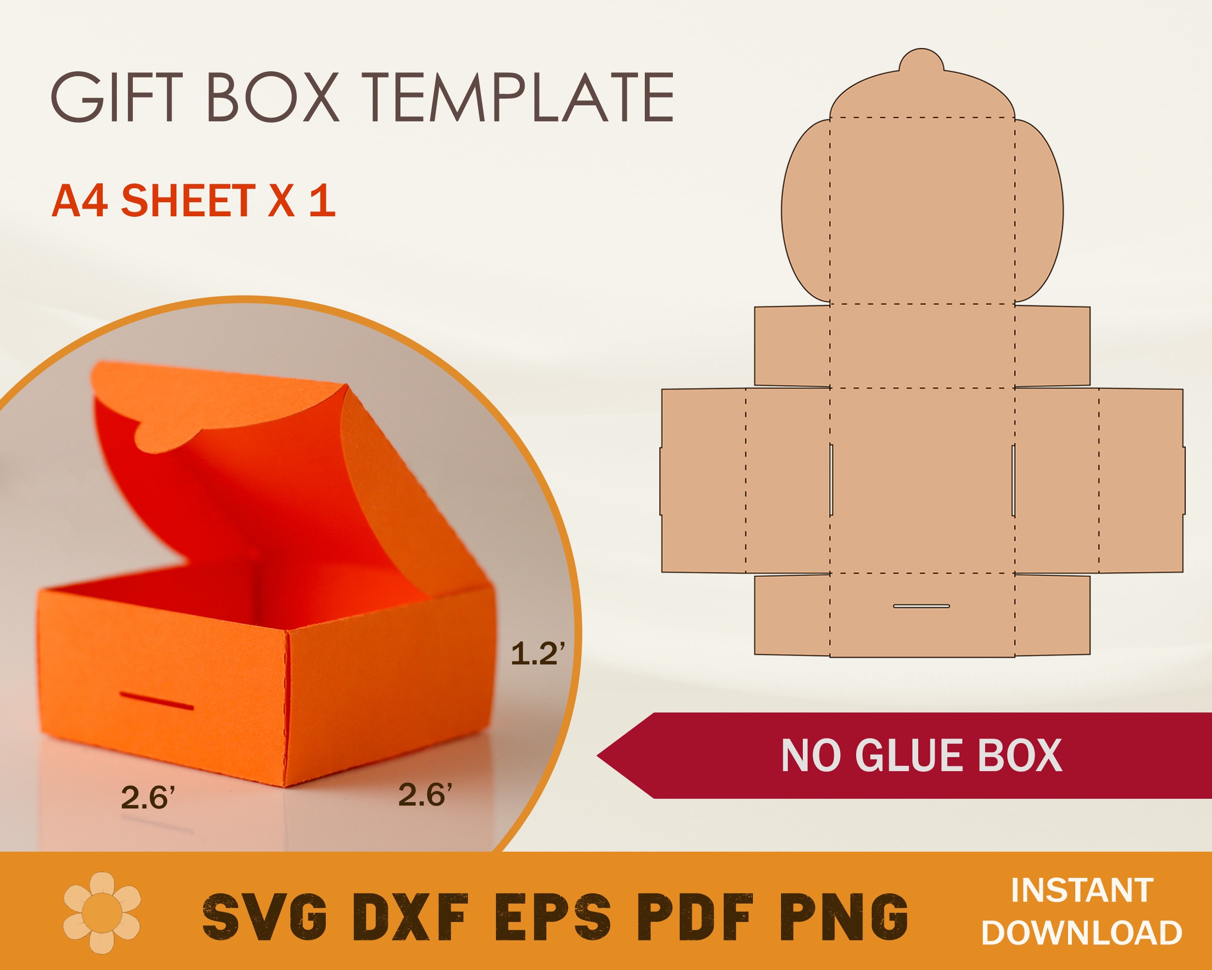 Foldable Box SVG Template for Small Items Printable Cardstock Gift Box 3in  X 2.25in X 2in Open Top Box 