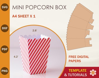 Mini Popcorn Box SVG, Popcorn Box Template, Popcorn Box SVG, Snack Box SVG, Scallop Popcorn Box, Cricut Cut Files, Sihouette Cut Files