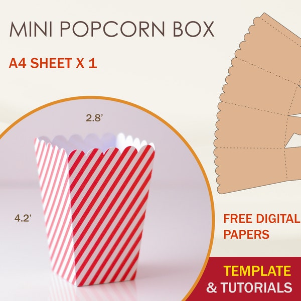 Mini Popcorn Box SVG, Popcorn Box sjabloon, Popcorn Box SVG, Snack Box SVG, Sint-jakobsschelp Popcorn Box, Cricut Cut-bestanden, Sihouette Cut-bestanden