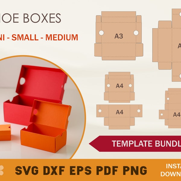 Shoe Box Template Bundle, Shoe Box SVG, Sneaker Box Template, Box Template SVG,  Party Favor Box, Cricut Cut Files, Silhouette Cut Files