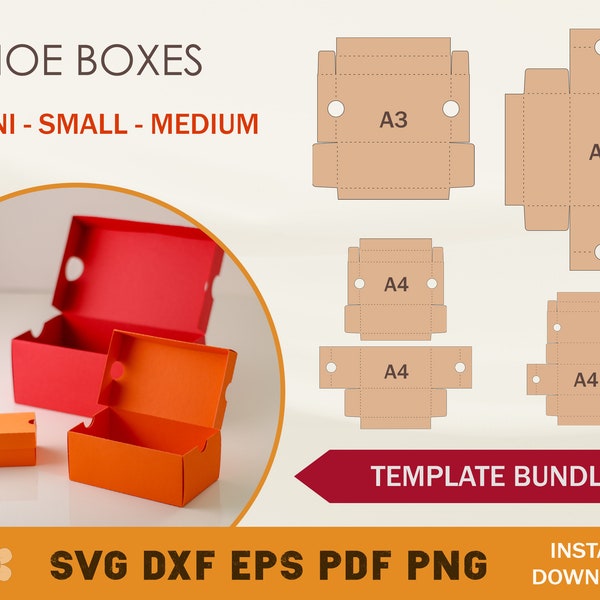 Shoe Box Template Bundle, Shoe Box SVG, Sneaker Box Template, Box Template SVG, Party Favor Box, Cricut Cut Files, Silhouette Cut Files