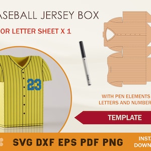 Baseball Jersey Box SVG, Baseball Jersey Box Vorlage, Gunst Box SVG, Cricut Schnittdateien, Silhouette Schnittdateien