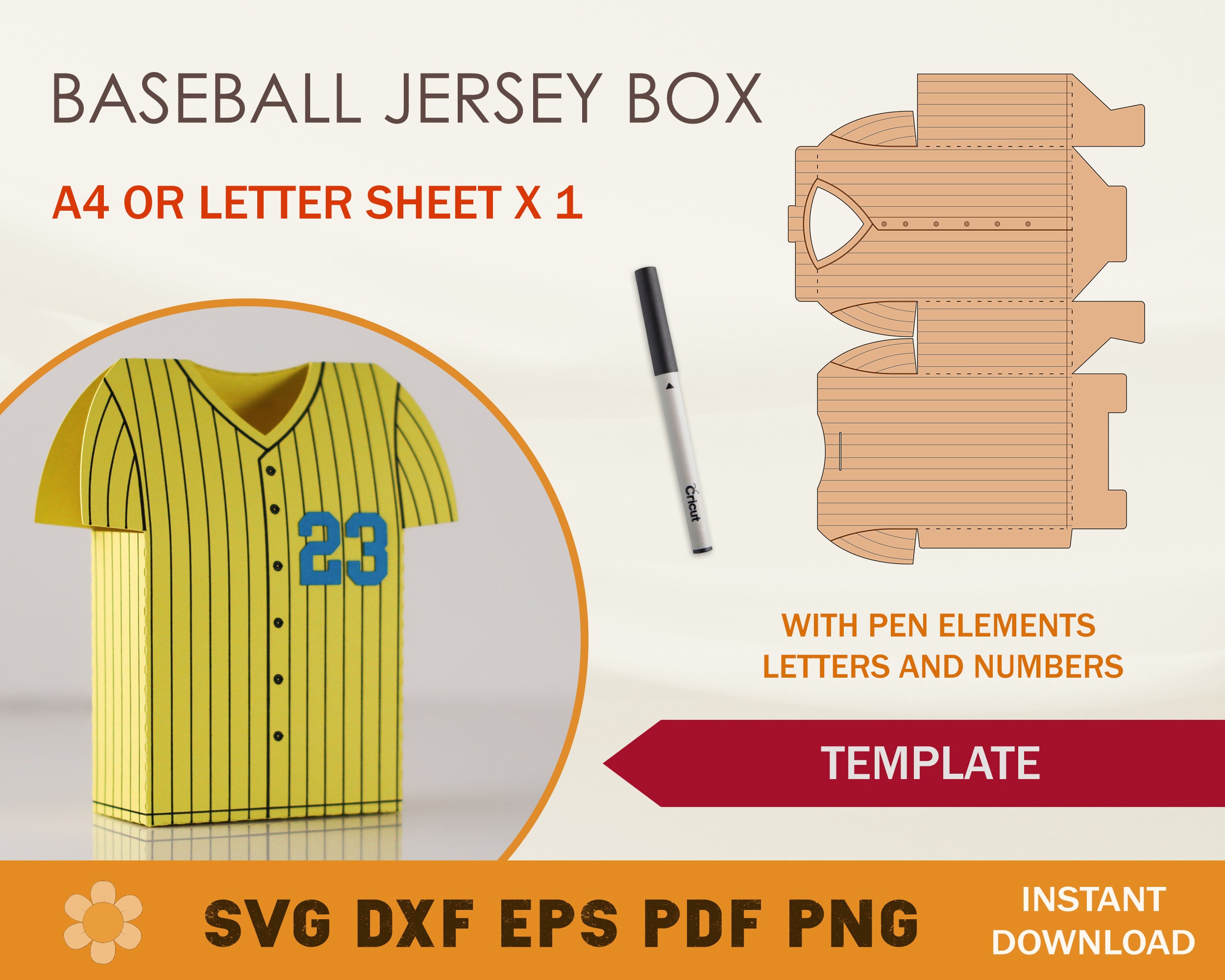 Baseball Jersey Favor Box SVG Template: Cricut & Silhouette Cut Files (Digital Download)