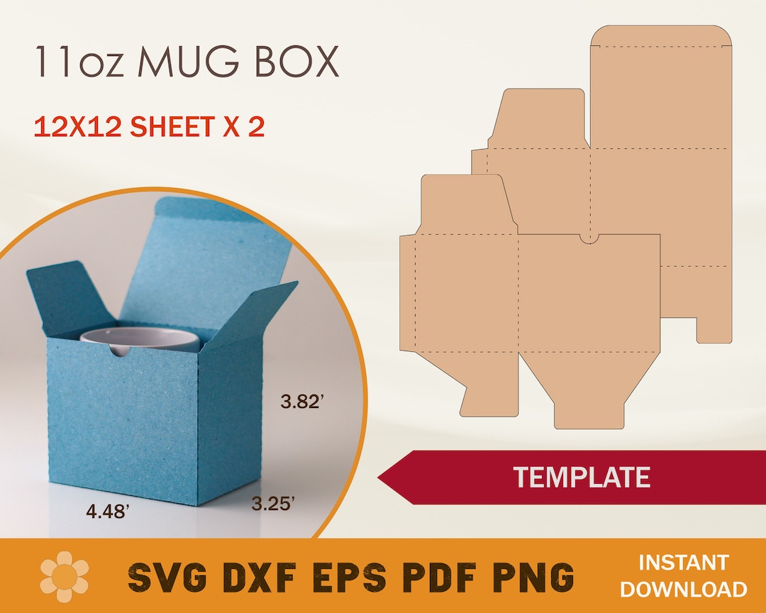11oz Mug Box Template, Mug Box SVG, Cricut Cut Files, Silhouette Cut