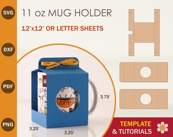 11oz Mug Holder SVG Template: Mug Box Cricut & Silhouette Cut Files (PDF)
