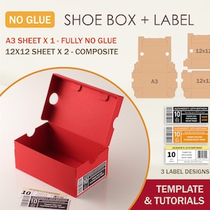 Schuhbox SVG Vorlage + Label, bearbeitbares Schuhbox Label, Sneaker Box SVG, Cricut Cut Dateien, Sihouette Cut Dateien