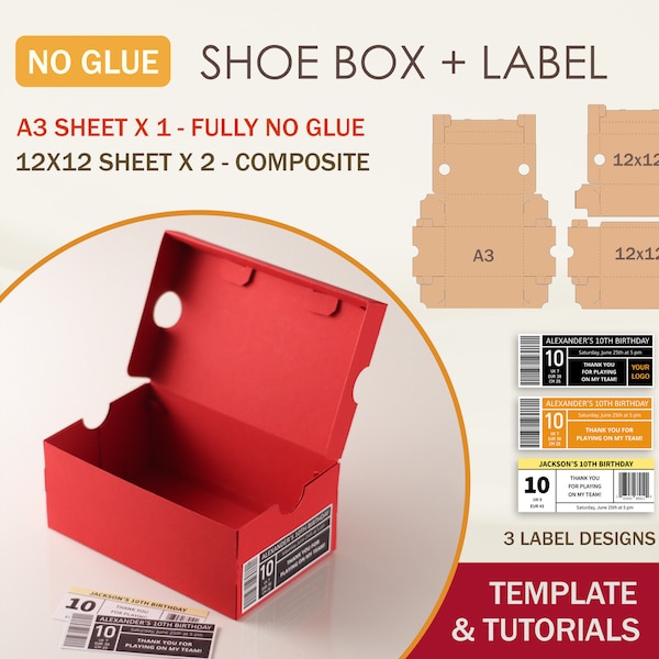 Shoe Box SVG Template + Label, Editable Shoe Box Label, Sneaker Box SVG, Cricut Cut Files, Sihouette Cut Files