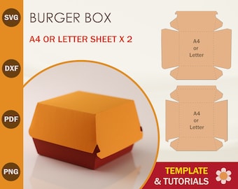 Burger Box SVG Template, Hamburger Box Template, Cricut Cut Files, Silhouette Cut Files, Hand Cut Files