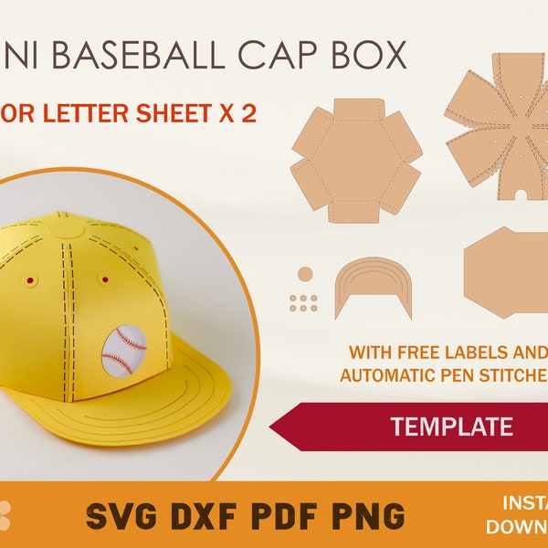 Mini Baseball Cap Box SVG Template, Baseball Hat Box SVG, Favor Box SVG, Cricut Cut Files, Silhouette Cut Files