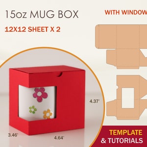 Plantilla SVG de caja de taza de 15 oz con ventana, caja de taza SVG, caja de taza DXF, archivos de corte Cricut, archivos de corte de silueta