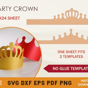 Modèle SVG de couronne de fête, modèle SVG de diadème, chapeau de fête SVG, fichiers de coupe Cricut, fichiers de coupe Silhouette