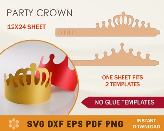 Party Crown SVG Template, Tiara SVG Template, Party Hat SVG, Cricut Cut Files, Silhouette Cut Files