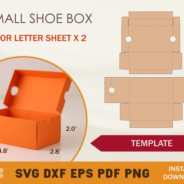 Shoe Box Template, Shoe Box SVG Small, Sneaker Box Template, Box SVG, Gift Box Template,  Box Template SVG,  Party Favor Box