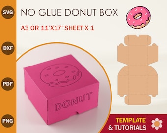 Plantilla SVG de caja de donas: Diseño sin pegamento, archivos Cricut y Silhouette (descarga digital)