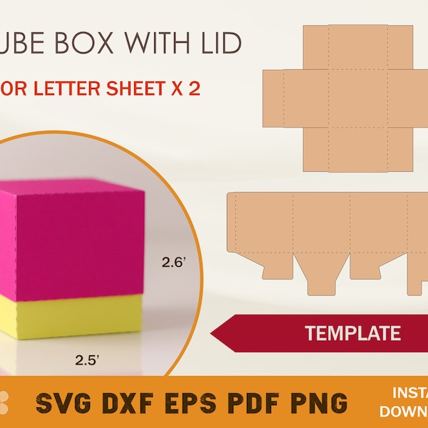 Box with Lid SVG Template, Cube Box SVG, Square Box SVG,  Cricut Cut Files, Silhouette Cut Files