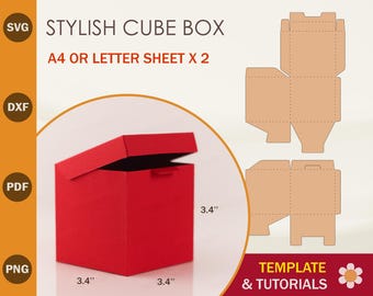 Modello SVG per scatola cubica con coperchio, file di taglio Cricut e Silhouette (download digitale)