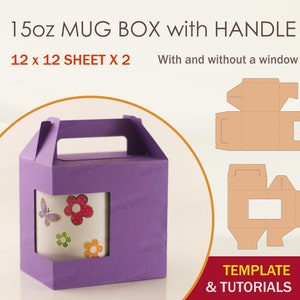 Plantilla de caja para taza de 15 oz con asa, caja para taza SVG, archivos de corte Cricut, archivos de corte Silhouette