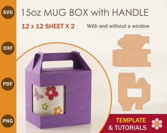 15oz Mug Box Template with Handle: SVG, Cricut, Silhouette Cut Files