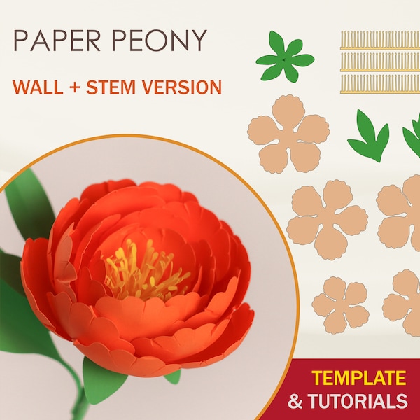 Paper Peony SVG Template, Paper Flower Template, DIY Paper Flower, Flower Cut Files, Cricut Cut Files, Silhouette Cut Files