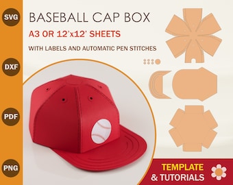 Baseball Cap Box SVG Template, Baseball Hat Box SVG, Favor Box SVG, Cricut Cut Files, Silhouette Cut Files