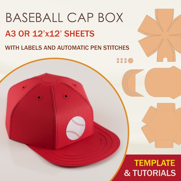 Baseball Cap Box SVG-sjabloon, Baseball Hat Box SVG, Favor Box SVG, Cricut Cut-bestanden, Silhouette Cut-bestanden