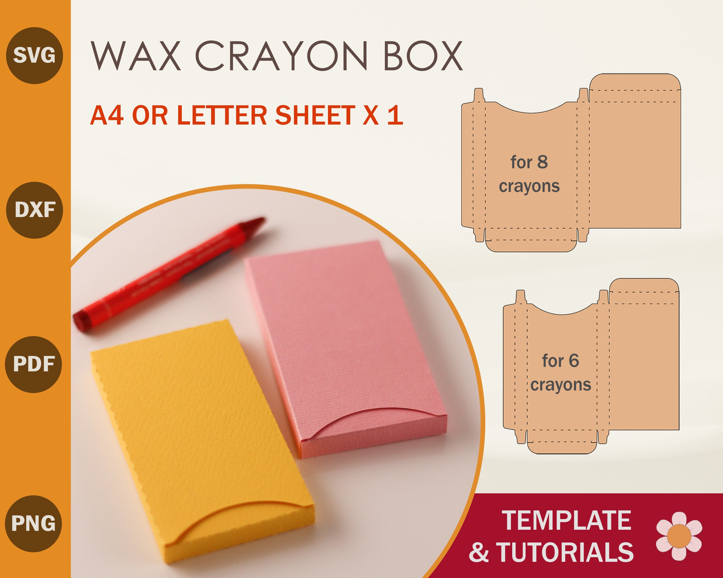 crayon box svg template, wax crayon box template, crayon favor box