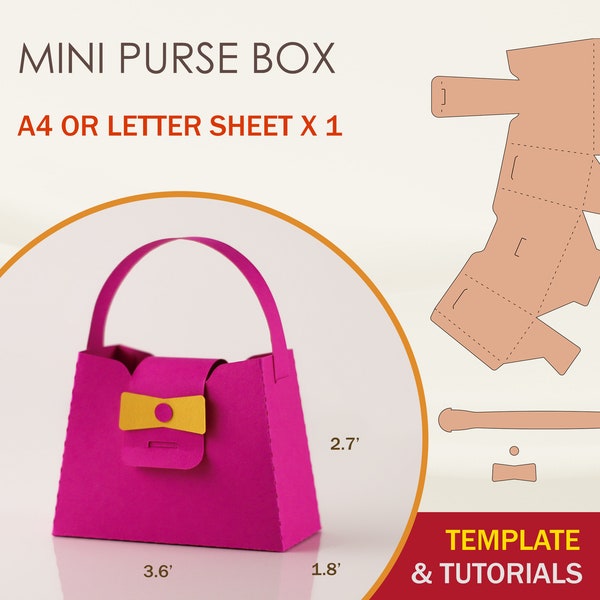 Mini Purse Box SVG Template, Purse Template, Favor Box SVG, Favor Bag SVG,  Cricut Cut Files, Sihouette Cut Files