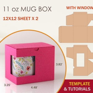 Plantilla de caja para taza de 11 oz con ventana, SVG de caja para taza, archivos de corte de Cricut, archivos de corte de Silhouette