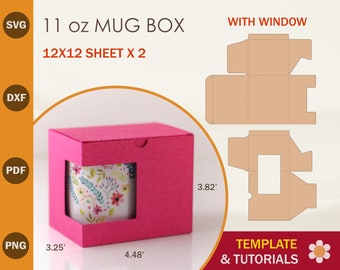 11oz Mug Box Template with Window, Mug Box SVG, Cricut Cut Files, Silhouette Cut Files