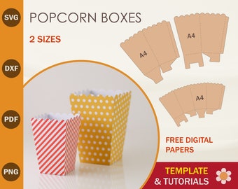 Popcorn Box Template Bundle, Popcorn Box SVG, Mini Popcorn Box SVG, Cricut Cut Files, Sihouette Cut Files