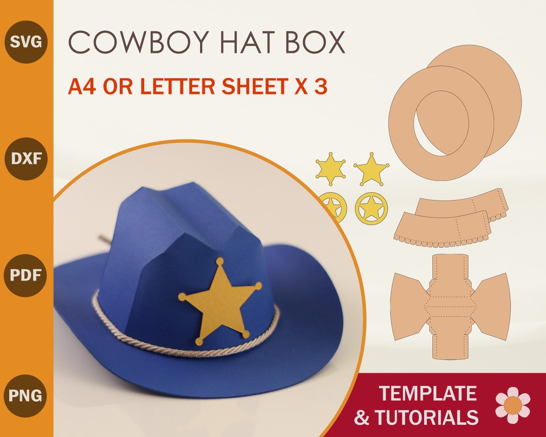 Cowboy Hat Box SVG Template, Western Hat Template, Sheriff Hat SVG