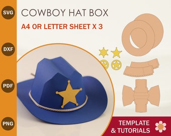 Cowboy Hat Box SVG Template, Western Hat Template, Sheriff Hat SVG, Cricut Cut Files, Silhouette Cut Files