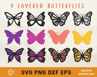 Gelaagde vlinder SVG: clipart, silhouet, omtrek (digitale download)