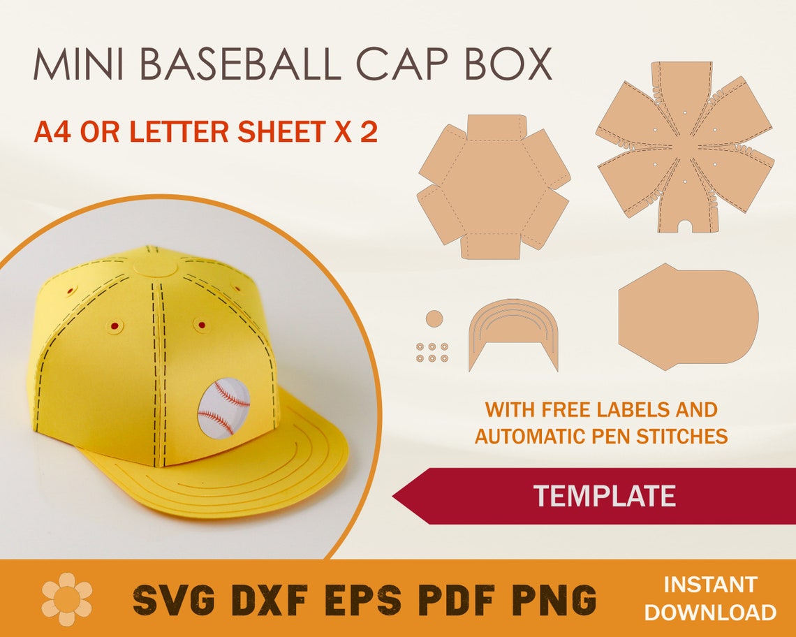 Mini Baseball Cap Box SVG Template Baseball Hat Box SVG Etsy Australia