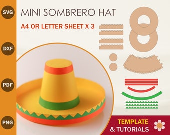 Papieren sombrero hoed SVG-sjabloon, Cricut, silhouetgesneden bestanden