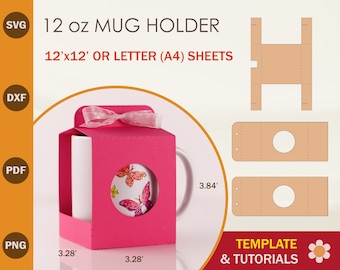 12oz Mug Holder SVG Template: Mug Box, Cricut, Silhouette Cut Files