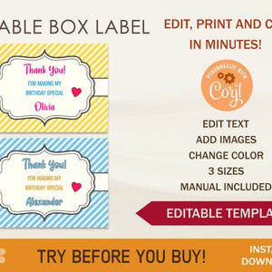 Gable Box Label Template, Favor Box Label Template, Editable Invitation, Printable template, PDF, PNG, JPG, Edit with Corjl