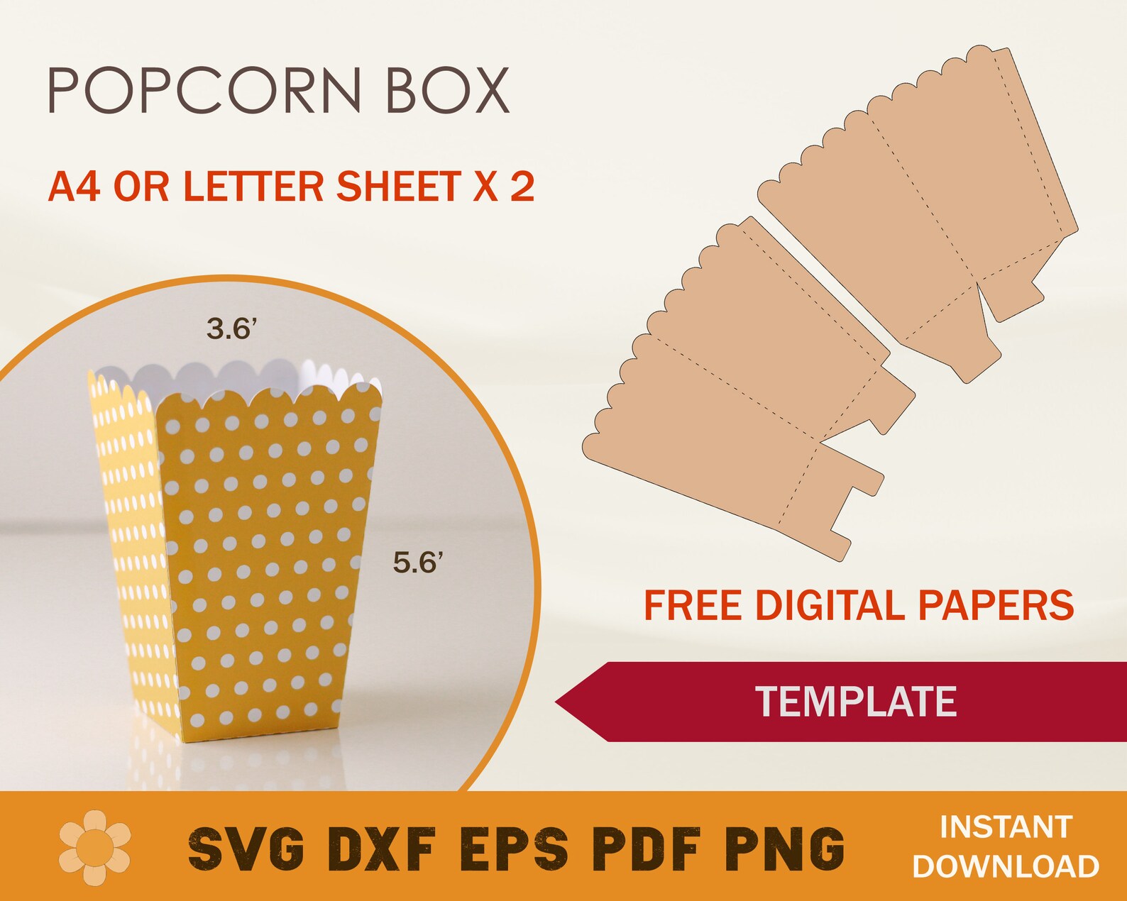 Popcorn Box SVG Popcorn Box Template Snack Box SVG Scallop Etsy
