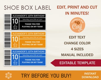 Shoe Box Label Editable Template, Invitation, Printable template, PDF, PNG, JPG, Edit with Corjl