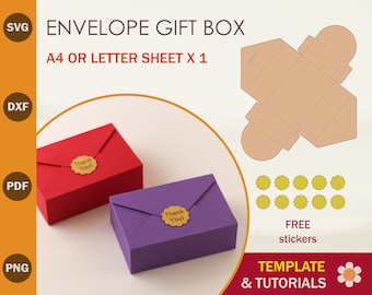Envelop geschenkdoos SVG-sjabloon: gunstdoos, Cricut, silhouetgesneden bestanden