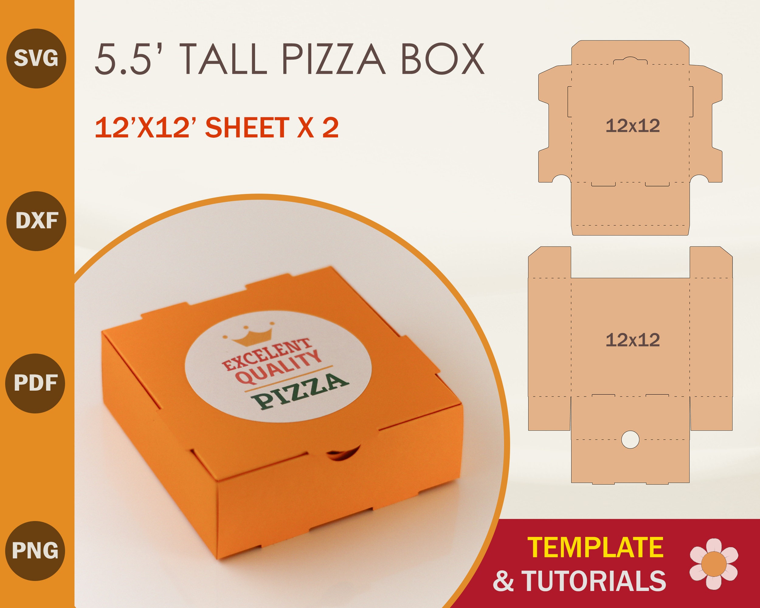 Pizza Box SVG Template Mini Pizza Box Treat Box Cricut Cut 