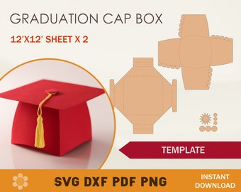 Graduation Cap Box SVG, Graduation Cap Box Template, Graduation Hat Template, Cricut Cut Files, Silhouette Cut Files