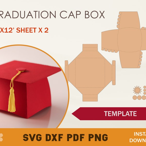 Graduation Cap Box SVG, Graduation Cap Box Template, Graduation Hat Template, Cricut Cut Files, Silhouette Cut Files