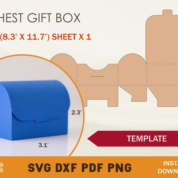 Chest Box SVG Template, Gift Box SVG, Cricut Cut Files, Silhouette Cut Files
