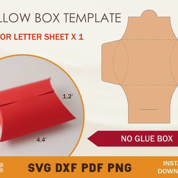 Pillow Box Template, Pillow Box SVG, Gift Box Template,  Box Template SVG,  Party Favor Box, Wedding Favor Box.
