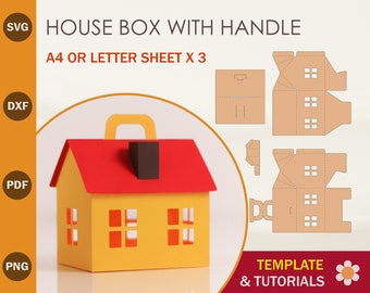 Modèle SVG de boîte de maison : DIY Papercraft avec poignée, Cricut, fichiers de coupe Silhouette