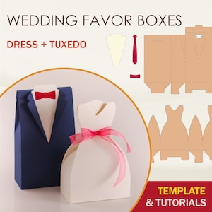 Wedding Favor Box Template Bundle, Tuxedo Box SVG Template, Dress Box SVG Template, Cricut Cut Files, Sihouette Cut Files